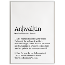 Laden Sie das Bild in den Galerie-Viewer, Anwältin Poster Definition Kunstdruck Wandbild Geschenk