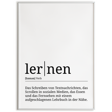 Laden Sie das Bild in den Galerie-Viewer, lernen Poster Definition Kunstdruck Wandbild Geschenk