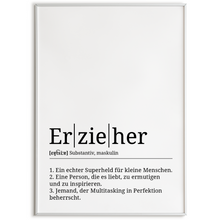 Laden Sie das Bild in den Galerie-Viewer, Erzieher Poster Definition Kunstdruck Wandbild Geschenk