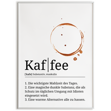 Laden Sie das Bild in den Galerie-Viewer, Kaffee Poster Definition - Kaffee Wandbild Barista Küche Wanddeko
