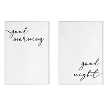 Laden Sie das Bild in den Galerie-Viewer, 2er Set Poster Good Morning Good Night Wandbild Schlafzimmer Bett Zuhause Wanddeko