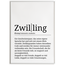 Laden Sie das Bild in den Galerie-Viewer, Zwilling Poster Definition - Geschwister Zwillinge Bruder Schwester Geschenk Wandbild