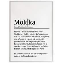 Laden Sie das Bild in den Galerie-Viewer, Mokka Poster Definition - Kaffee Wandbild Barista Küche Wanddeko Kaffeeliebhaber Geschenk
