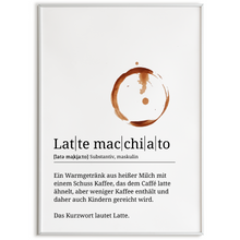 Laden Sie das Bild in den Galerie-Viewer, Latte Macchiato Poster Definition - Kaffee Wandbild Barista Küche Wanddeko