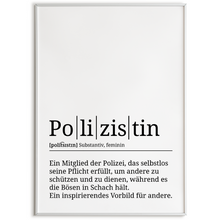 Laden Sie das Bild in den Galerie-Viewer, Polizistin Poster Definition Kunstdruck Wandbild Geschenk