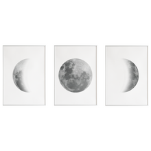 Laden Sie das Bild in den Galerie-Viewer, Mondphasen Poster Set – 3 Mondposter Wohnzimmer Schlafzimmer Mond Wandbild Küche Flur Zuhause Wanddeko
