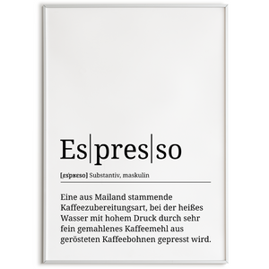 Espresso Poster Definition - Kaffee Wandbild Barista Küche Wanddeko Kaffeeliebhaber Geschenk