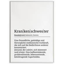 Laden Sie das Bild in den Galerie-Viewer, Krankenschwester Poster Definition Kunstdruck Wandbild Geschenk