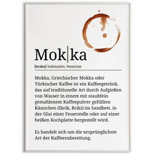 Laden Sie das Bild in den Galerie-Viewer, Mokka Poster Definition - Kaffee Wandbild Barista Küche Wanddeko
