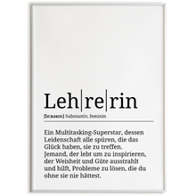 Laden Sie das Bild in den Galerie-Viewer, Lehrerin Poster Definition Kunstdruck Wandbild Geschenk
