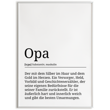 Laden Sie das Bild in den Galerie-Viewer, Opa Poster Definition - Großvater Vatertag Geschenk Wandbild