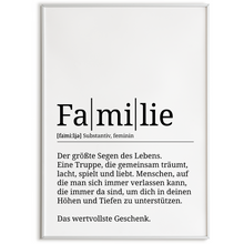 Laden Sie das Bild in den Galerie-Viewer, Familie Poster Definition - Familien Wandbild Wohnzimmer Küche Esszimmer Schlafzimmer Wanddeko