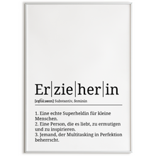 Laden Sie das Bild in den Galerie-Viewer, Erzieherin Poster Definition Kunstdruck Wandbild Geschenk