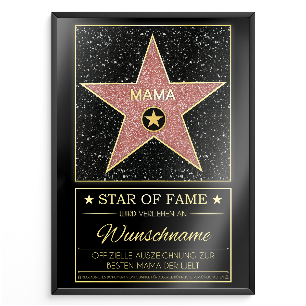 Mama Star of Fame – personalisierte Urkunde mit Rahmen