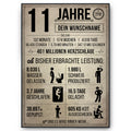 11 Jahre in Zahlen – lustiges Statistik Poster zum 11. Geburtstag, personalisiert mit Name