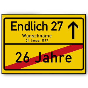 27. Geburtstag Ortsschild personalisiert 27 Jahre Deko Jahrgang 1997 personalisiertes Geschenk lustig