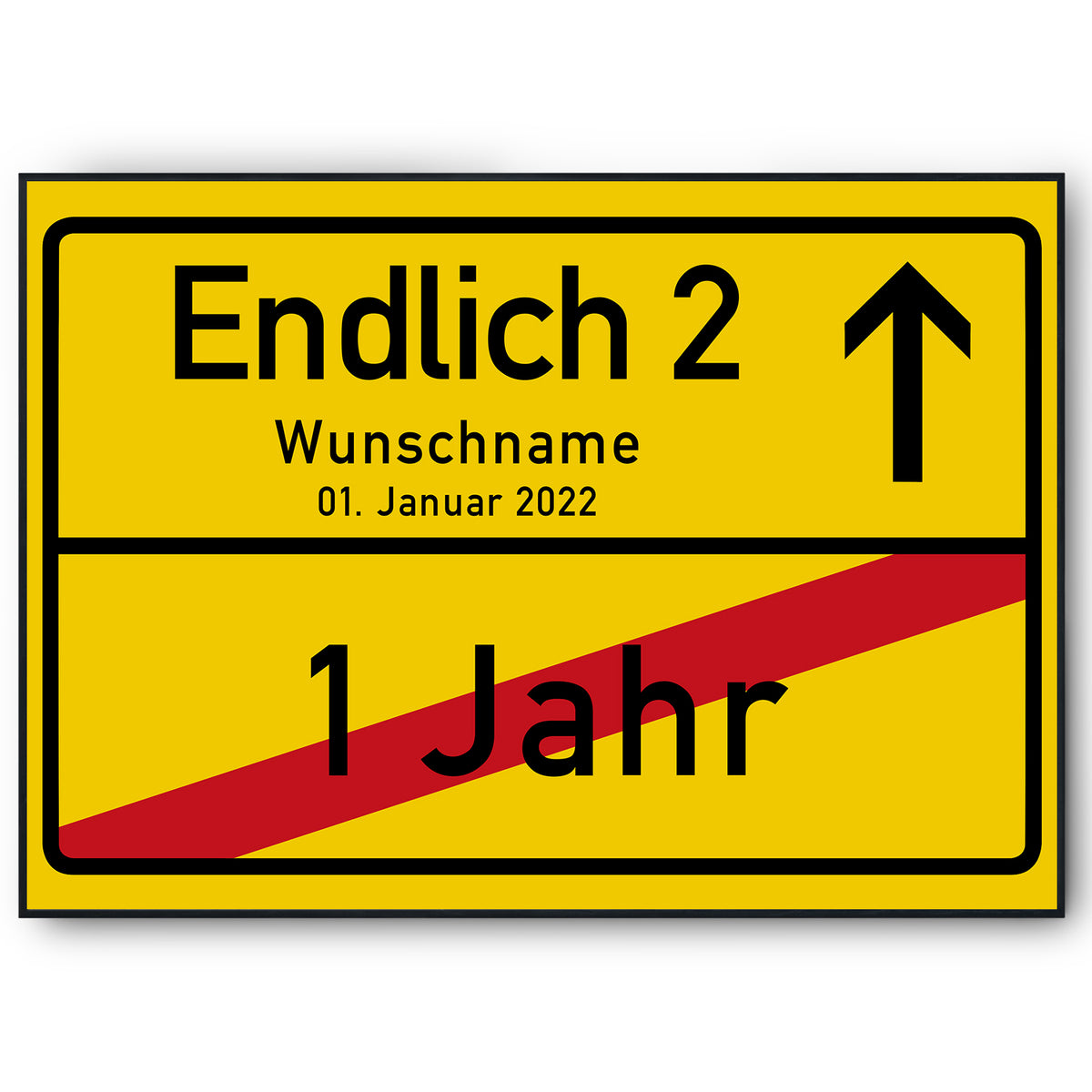 Ortsschild zum 2. Geburtstag – lustiges Poster, personalisiert mit Name und Datum, Jahrgang 2024