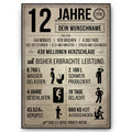 12 Jahre in Zahlen – lustiges Statistik Poster zum 12. Geburtstag, personalisiert mit Name