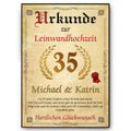 Urkunde zum 35. Hochzeitstag mit Namen – Leinwandhochzeit Geschenk, personalisiert