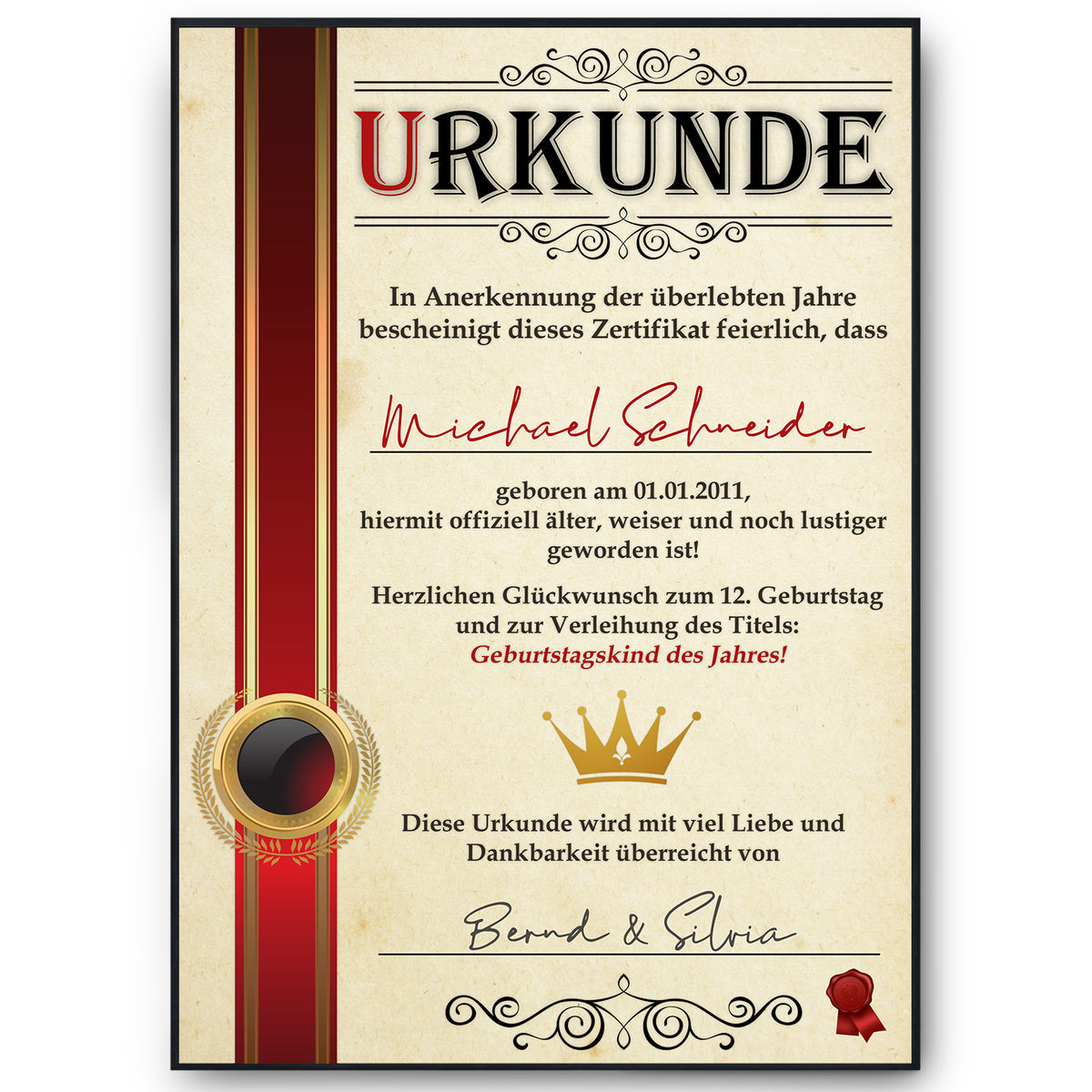 12. Geburtstag Geschenk personalisierte Urkunde | Jahrgang 2014 Geschenkidee