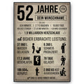 52 Jahre in Zahlen – lustiges Statistik Poster zum 52. Geburtstag, personalisiert mit Name