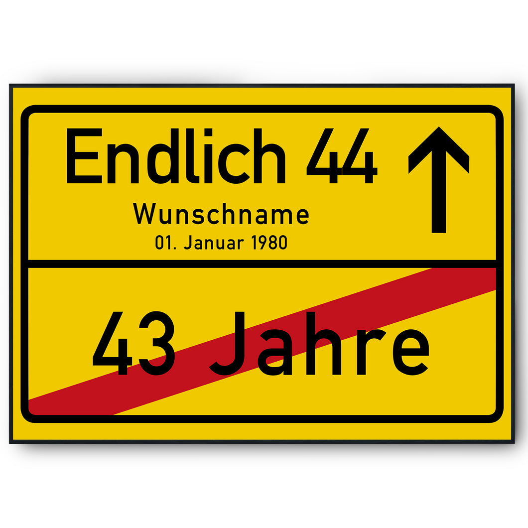 44. Geburtstag Ortsschild personalisiert 44 Jahre Deko Jahrgang 1980 personalisiertes Geschenk lustig