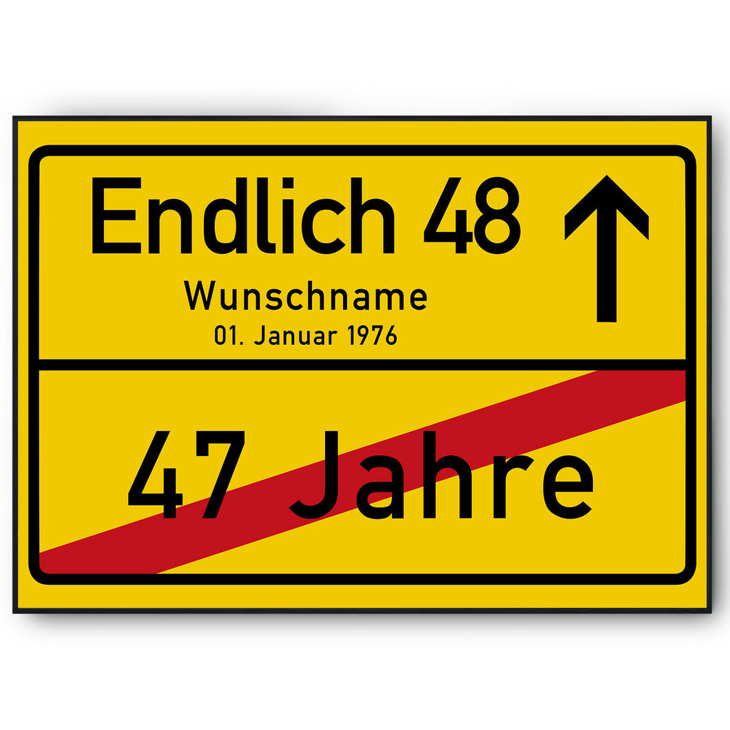 48. Geburtstag Ortsschild personalisiert 48 Jahre Deko Jahrgang 1976 personalisiertes Geschenk lustig