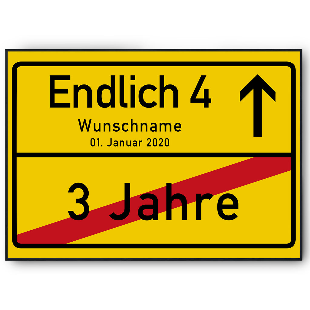 Ortsschild zum 4. Geburtstag – lustiges Poster, personalisiert mit Name und Datum, Jahrgang 2022