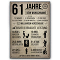 61 Jahre in Zahlen – lustiges Statistik Poster zum 61. Geburtstag, personalisiert mit Name