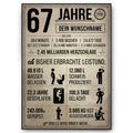 67 Jahre in Zahlen – lustiges Statistik Poster zum 67. Geburtstag, personalisiert mit Name