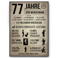 77 Jahre in Zahlen – lustiges Statistik Poster zum 77. Geburtstag, personalisiert mit Name