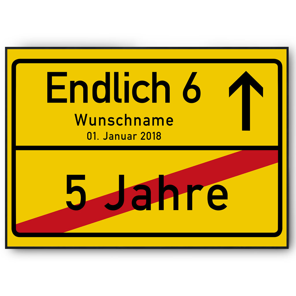 Ortsschild zum 6. Geburtstag – lustiges Poster, personalisiert mit Name und Datum, Jahrgang 2020