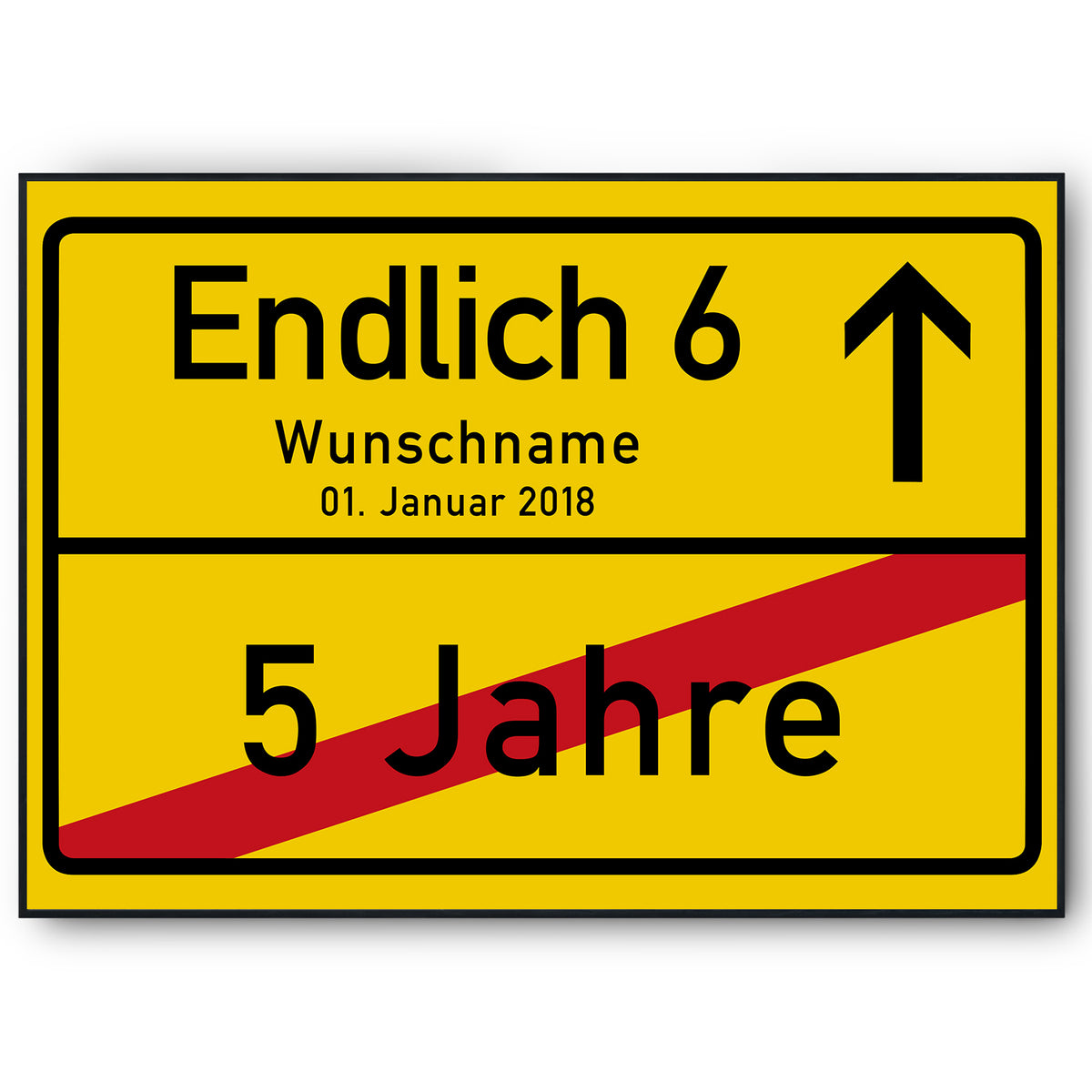 Ortsschild zum 6. Geburtstag – lustiges Poster, personalisiert mit Name und Datum, Jahrgang 2020