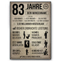 83 Jahre in Zahlen – lustiges Statistik Poster zum 83. Geburtstag, personalisiert mit Name