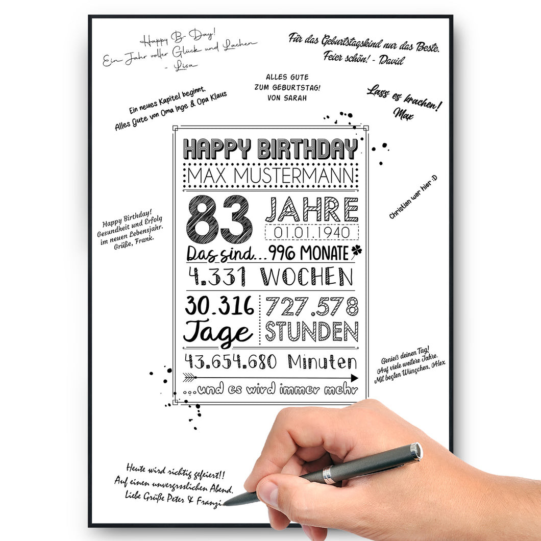 83. Geburtstag Geschenk Personalisierte Geburtstagskarte Gästebuch Jahrgang 1941 Poster Männer Frauen 83 Jahre Dekoration