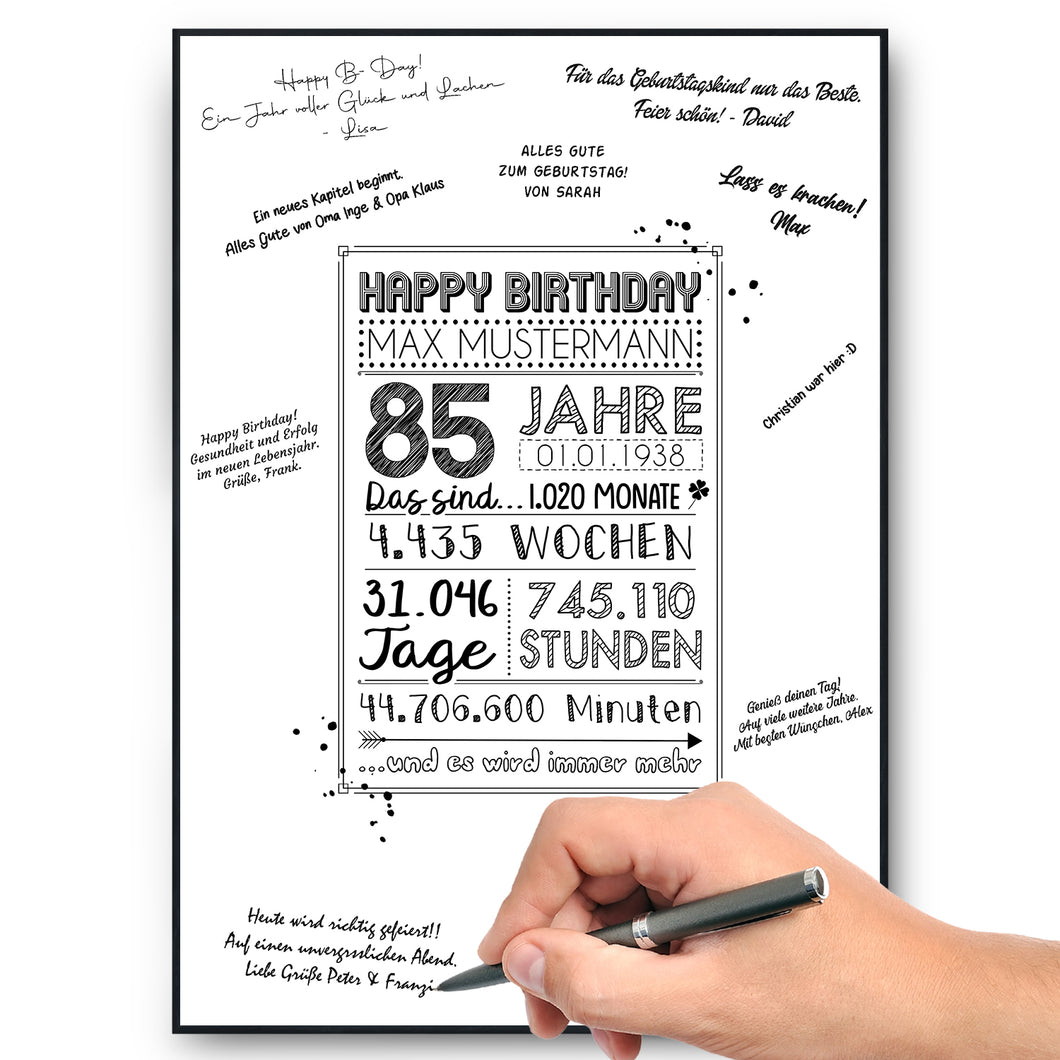 85. Geburtstag Geschenk Personalisierte Geburtstagskarte Gästebuch Jahrgang 1938 Poster Männer Frauen 85 Jahre Dekoration