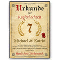 Urkunde zum 7. Hochzeitstag mit Namen – Kupferhochzeit Geschenk, personalisiert