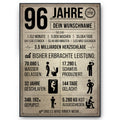 96 Jahre in Zahlen – lustiges Statistik Poster zum 96. Geburtstag, personalisiert mit Name