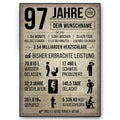97 Jahre in Zahlen – lustiges Statistik Poster zum 97. Geburtstag, personalisiert mit Name
