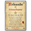 Bester Sohn Urkunde personalisiert persönliches Eltern Sohn Geschenk personalisierte Geschenkidee Sohn Geburtstag