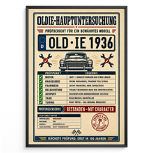 Laden Sie das Bild in den Galerie-Viewer, Oldie-Hauptuntersuchung 1936 als personalisiertes Poster mit schwarzem Rahmen
