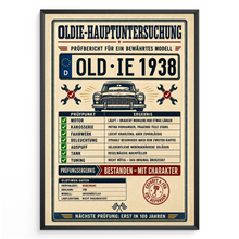 Laden Sie das Bild in den Galerie-Viewer, Oldie-Hauptuntersuchung 1938 als personalisiertes Poster mit schwarzem Rahmen
