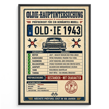 Laden Sie das Bild in den Galerie-Viewer, Oldie-Hauptuntersuchung 1943 als personalisiertes Poster mit schwarzem Rahmen

