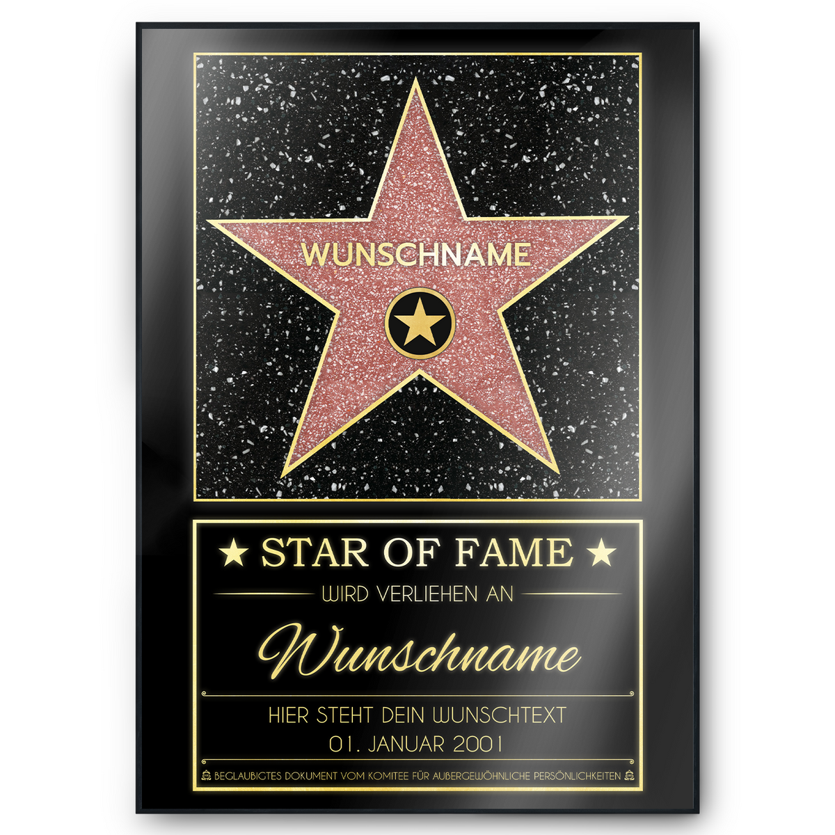 Personalisierte Hollywood Stern Urkunde | Walk of Fame personalisiertes Geschenk Geburtstag Männer Frauen Anerkennung Wertschätzung Andenken