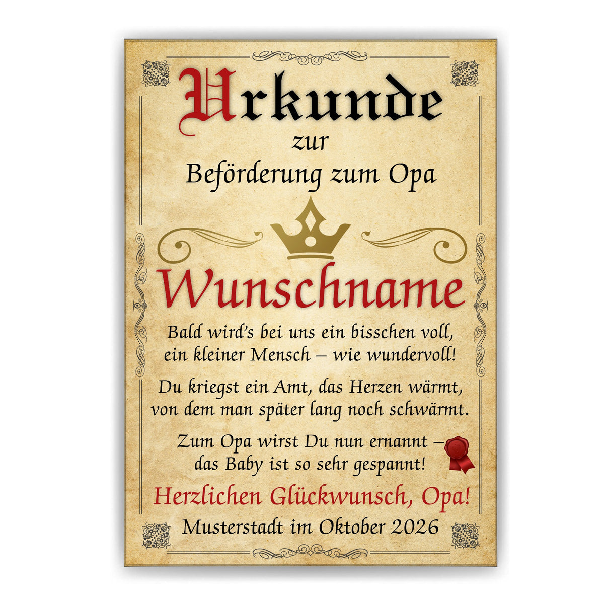 Urkunde Beförderung zum Opa ohne Rahmen