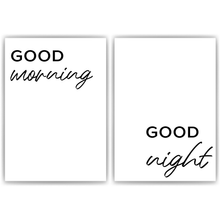 Laden Sie das Bild in den Galerie-Viewer, Good Morning Good Night Poster Set Schlafzimmer Wandbilder Modern

