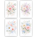 Blumen Poster 4er Set Aquarell Rosen Pastell Botanische Wandbilder