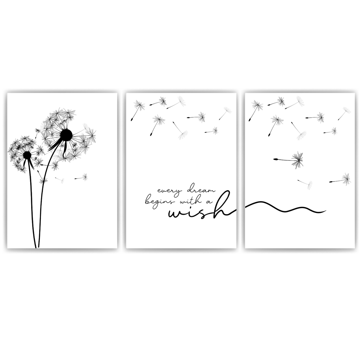 Löwenzahn Poster 3er Set Schwarz Weiß Modern Wandbilder Wohnzimmer