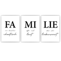 Familie Poster 3er Set Spruch Wandbilder Schwarz Weiß Wohnzimmer