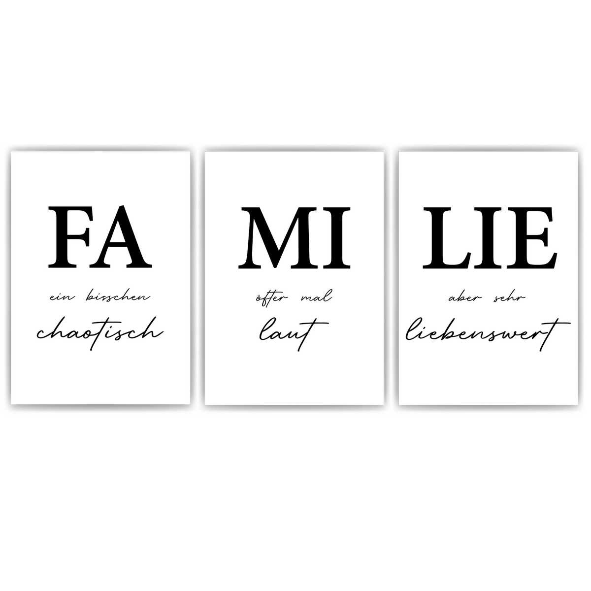 Familie Poster 3er Set Spruch Wandbilder Schwarz Weiß Wohnzimmer